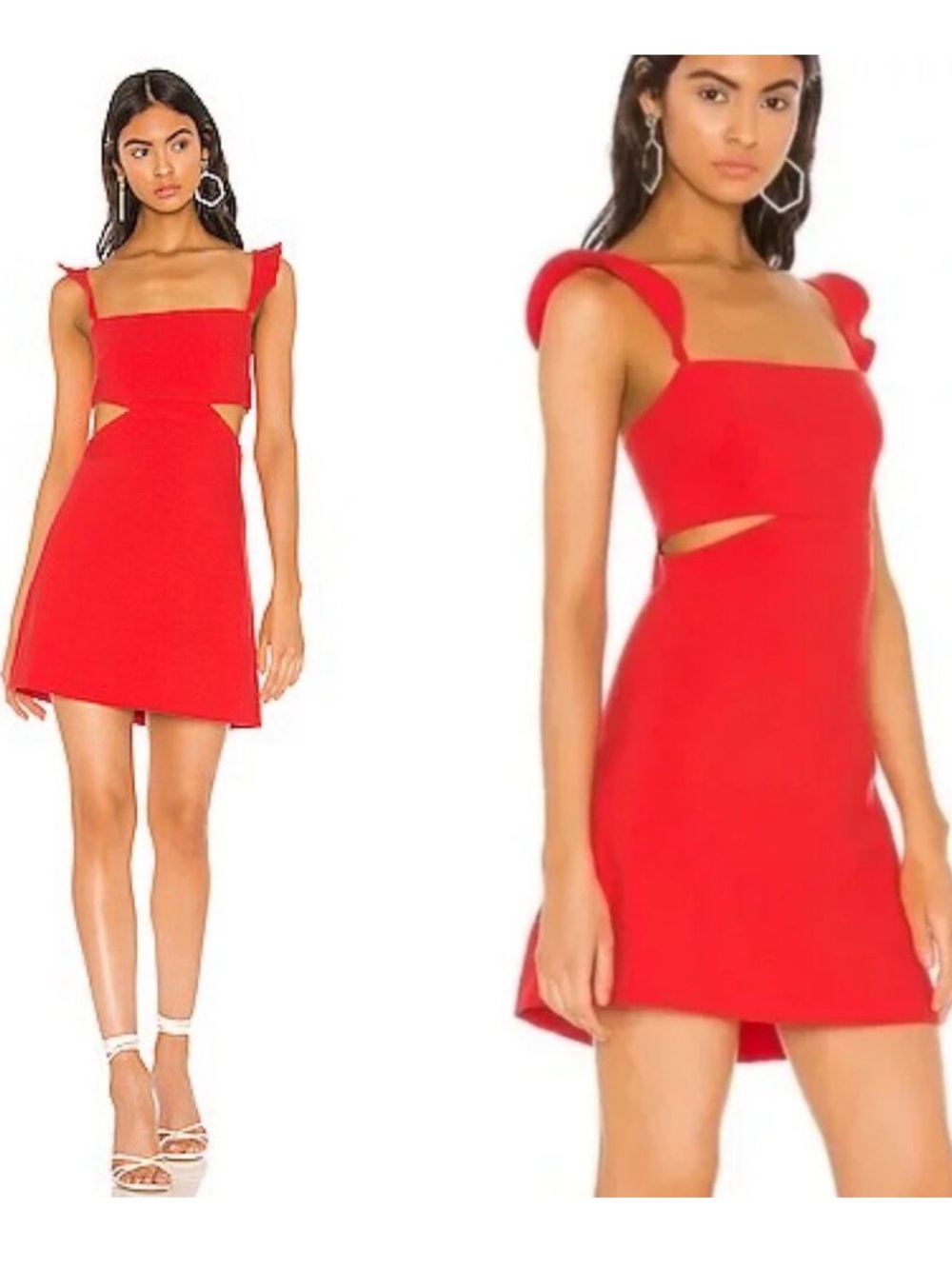 Likely Stella Red Side Cutout Mini Dress Ruffle Strap A-Line Size 8